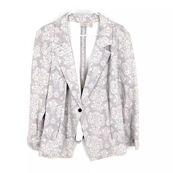 LOGO By Lori Goldstein Peplum Blazer 3X Jacket Gray Ponte - Picture 3 of 14